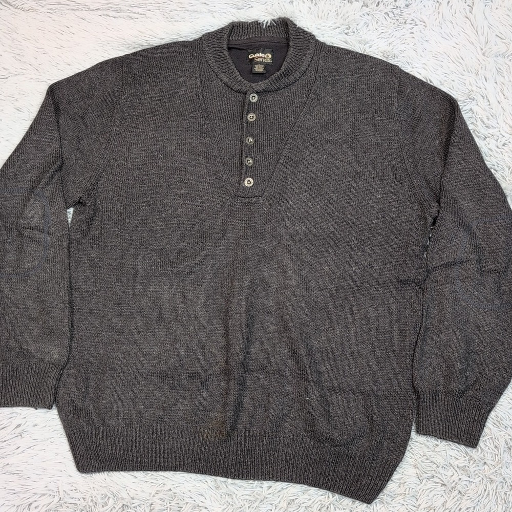 Guide Series‎ Sweater Mens L Gray Wool Blend Comfort Soft Preppy Casual Button